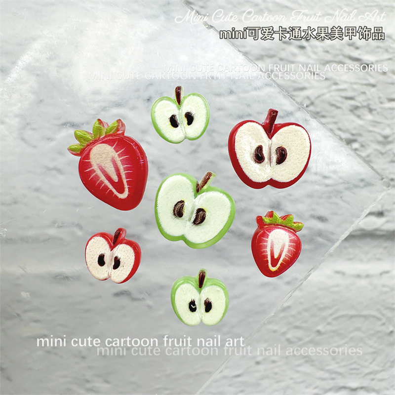 Apple, small cartoon strawberry, decorations, nail decoration for nails, hair accessory, nail stickers with accessories, fake nails, new collection, DIY 4