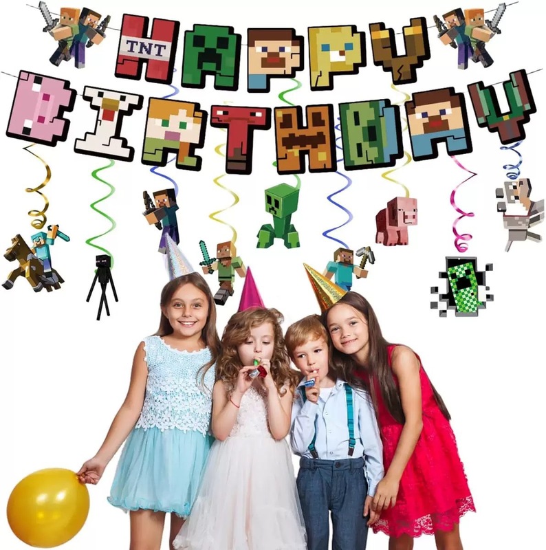 新しい Minecraft スパイラルテーマパーティー装飾子供の誕生日フラグケーキインサートバルーンセットソース工場|undefined