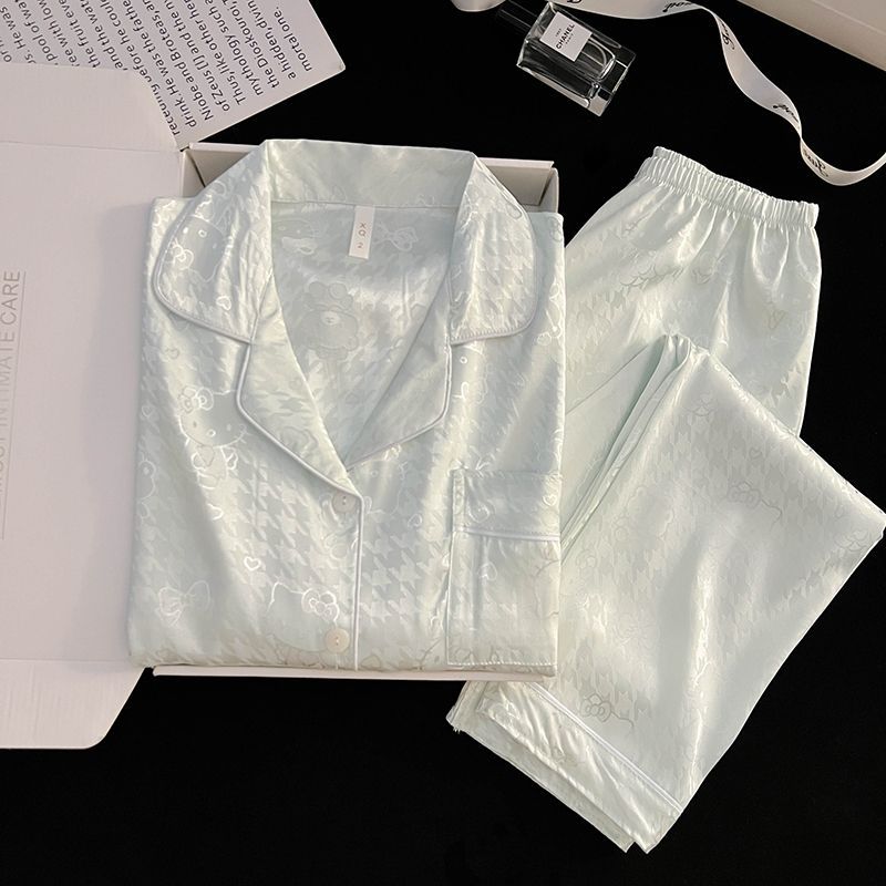 Al por mayor transfronterizo Sedin explosión pijama de verano mujer puede usar seda helada seda jacquard dibujos animados ropa de manga corta para el hogar