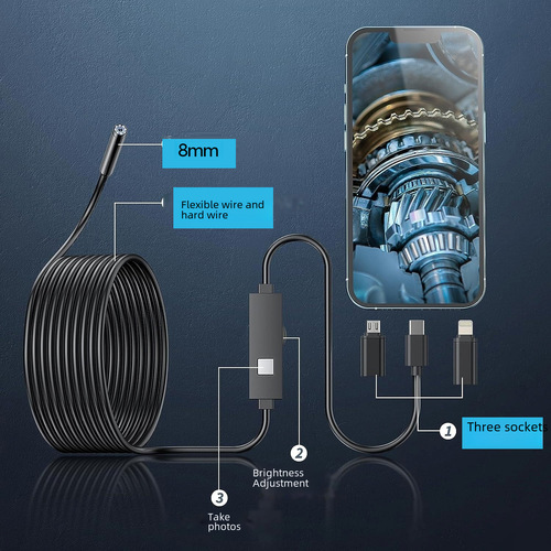 Apple Type-C Android HD 5MP Endoscope for Auto Repair, Industrial Use, Waterproof Pipeline Inspection Camera