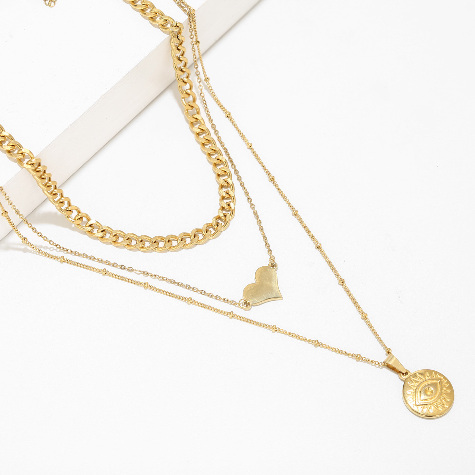 Retro Heart Shape Titanium Steel Plating Layered Necklaces 1 Piece