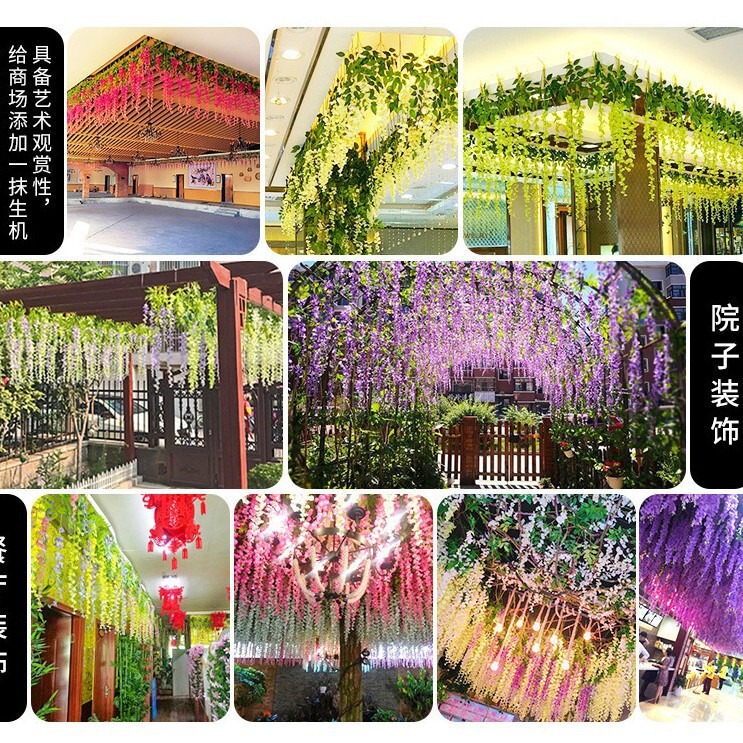 模擬藤の花ショッピングモールパーティー花結婚式の天井造園豆の花の壁家の装飾花びら造花ストリング|undefined