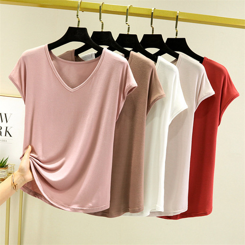 Women's Summer Thin Short-Sleeve Tank Top Loose Fit Backless Casual Solid Color Inner Base Shirt