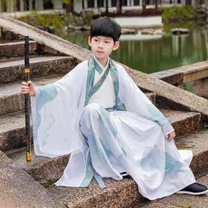 hanfu boy warrior swordsman cosplay kimono robe for kids Chinese wind children ancient costume suit master ancient prince Chinese learning clothes