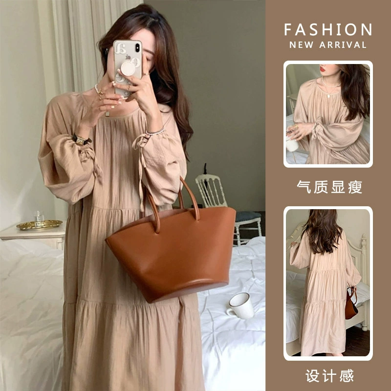 Платье для беременных осеннее модное платье 2022 сетчатая красная юбка мятая свободная темпераментная юбка весна и осень