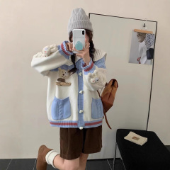 娃娃领甜美学院风毛衣外套女秋冬2025新款宽松慵懒减龄针织衫上衣