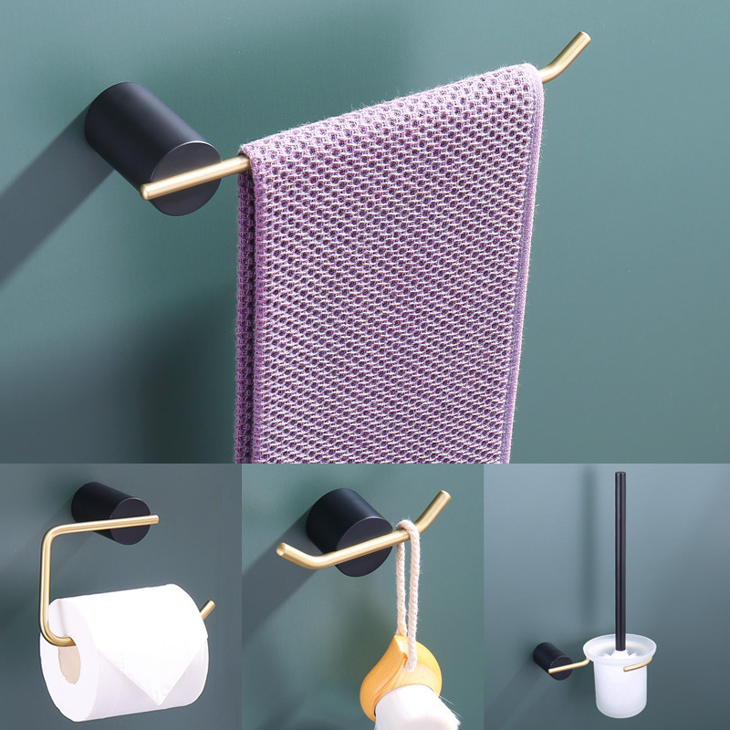 黑金304不锈钢浴室毛巾架套装跨境卫浴挂件纸巾架厕所毛巾置物架