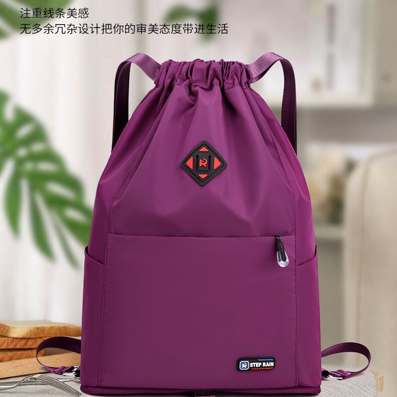 Sports Backpack Women's New Korean Style Oxford Cloth Drawstring Flap Pocket Pants Fashion Simple Printed Travel Backpack Drawstring Backpack