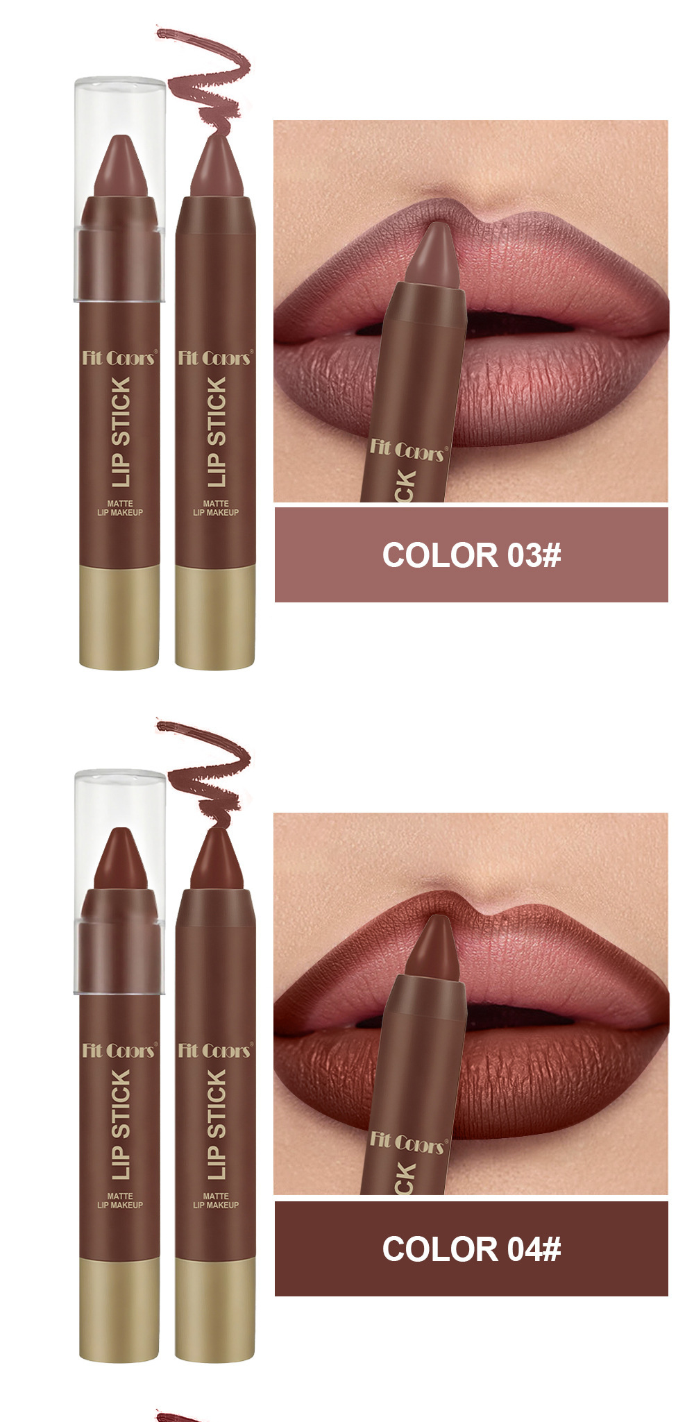 Sett med 6 matte sjokolade-leppestifter med lipliner_voghion.com