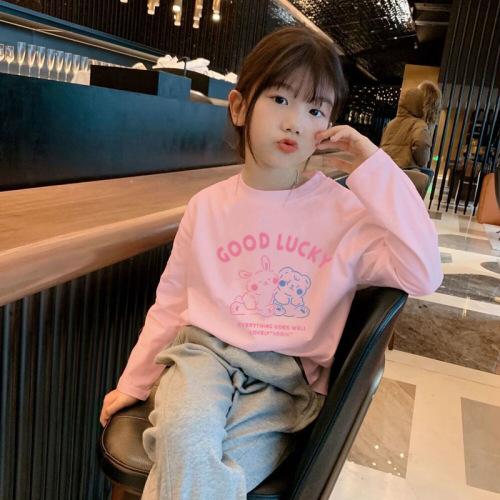 H2330 100% Cotton Children's Long Sleeve Base Shirt Spring and Autumn Stylish Casual T-Shirt for Girls Baby White Top Trendy T