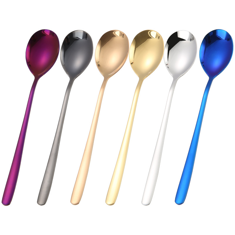 Cuchara de acero inoxidable 304 estilo coreano cuchara de celebridades de Internet mango largo cuchara de bibimbap cuchara de postre de titanio Hotel vajilla de comida occidental