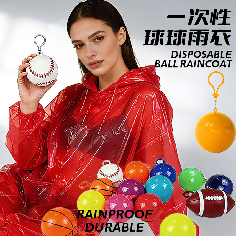Disposable Ball-Shaped Raincoat with Portable Hook, Outdoor Emergency Waterproof Poncho, Various Ball-Shaped Foldable Raincoats