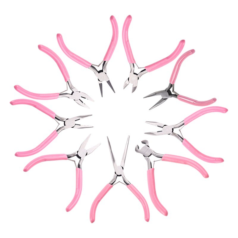 Розовые мини-щипцы, набор из 9 предметов, DIY ювелирные изделия, плоскогубцы, ювелирные иглы, плоскогубцы, мини-инструмент, плоскогубцы