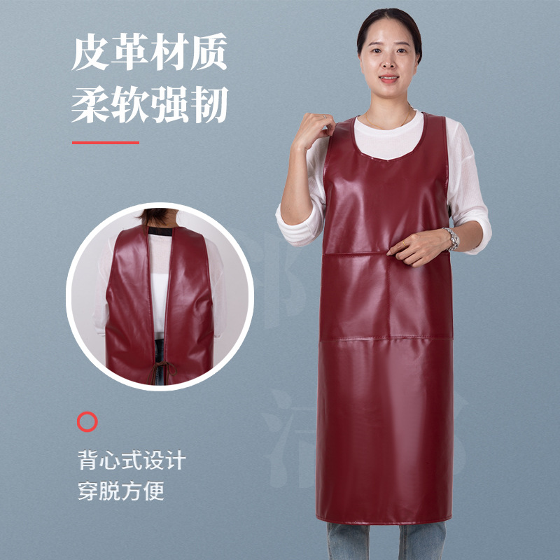 PU chaleco delantal de cuero de los hombres y de las mujeres a prueba de aceite impermeable del hogar de la cocina bata espesado resistente al desgaste babero de trabajo
