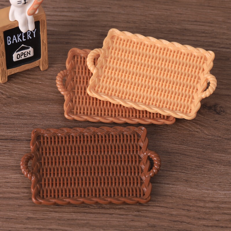 Mini Dollhouse Scene Decorations, Simulated Miniature Woven Handmade Trays, DIY Bread Plate Resin Ornaments Mini Dollhouse Scene Decorations, Simulated Miniature Woven Handmade Trays, DIY Bread Plate Resin Ornaments