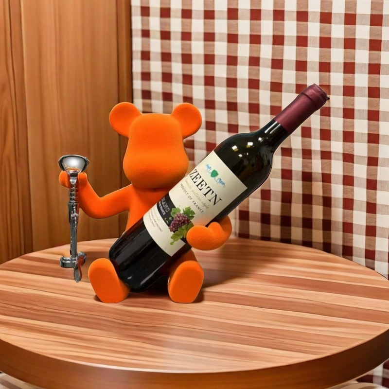 轻奢植绒暴力熊红酒架摆件电视柜酒柜装饰品餐边柜香槟酒托乔迁礼