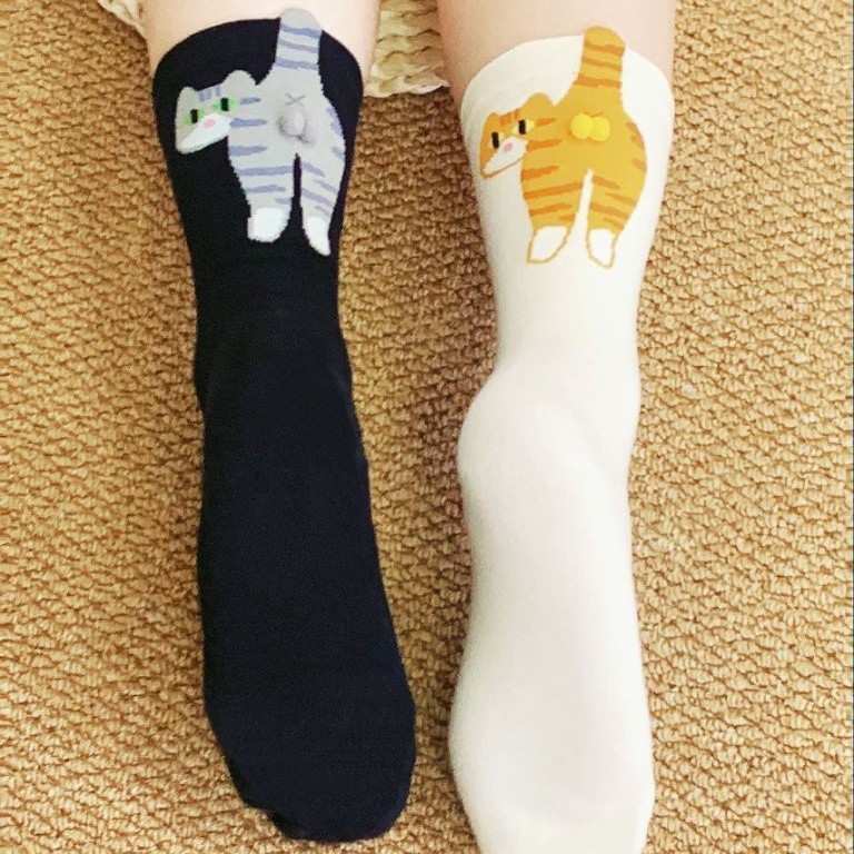 卡通立体叮当猫猫咪蛋蛋袜子中筒袜女可爱搞怪猫咪ins日系长袜女|undefined