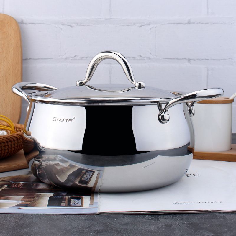 Chockmen Zhuo Deming 18 / 10 tambor de acero inoxidable de doble oreja caldera de acero cubierta sin recubrimiento guisado de fideos de cocción de sopa