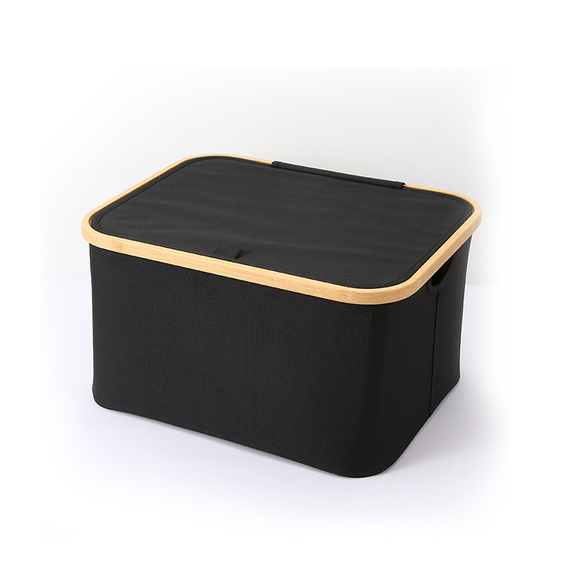 Cesta de ropa sucia transfronteriza con bolsillo interior con cubierta de bambú y madera plegable Cesta de almacenamiento de ropa sucia Cesta de ropa sucia