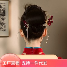新中式新款红色复古花朵发钗新娘造型发夹头饰古风汉服发簪配饰品