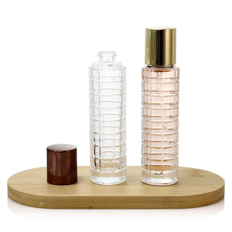 现货批发圆柱形竹节香水瓶30ml便携香水分装瓶透明玻璃按压喷雾瓶