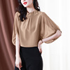 Chiffon shirt design 2022 summer new pattern Stand collar Solid Versatile Easy bishop sleeve jacket