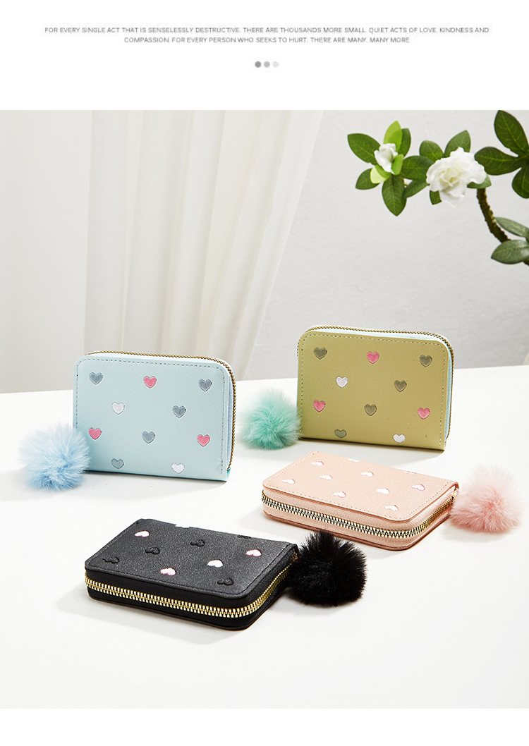 56g Weight Synthetic Leather Lining Material Zipper Closure Type Small Wallets Bags Type 1 Piece Quantity Women's Heart Shape Pu Leather Zipper Wallets