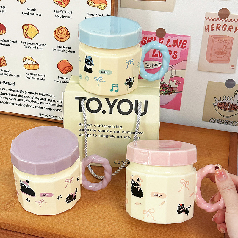 Tazas de regalo de cumpleaños para mujeres tazas de marca con tapa de dibujos animados creativos tazas de cerámica regalo de mano tazas de agua caseras tazas de café para hombres
