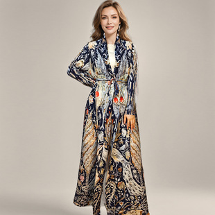 Miyake Pleated Autumn New Muslim Arabian Dubai Women Fashion Printed Robe Middle East Cross Border dress