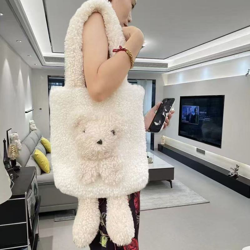 新款考拉熊毛绒托特女士单肩包大容量女可爱卡通小熊斜挎手提包包|undefined