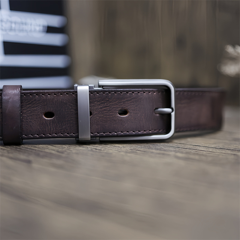 Handmade Top Layer Vintage Vegetable Tanned Pure Cowhide Pin Buckle Men's Workwear Pants Distressed Genuine Leather Belt_voghion.com