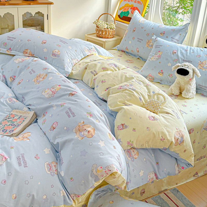 ins caricatura para niños algodón cama de cuatro piezas set 100 sábanas de flor de algodón sábanas
