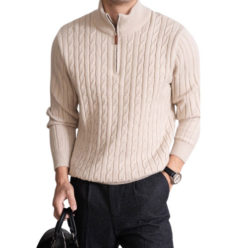 Explosiones transfronterizas de tamaño europeo medio cremallera jersey de hilado suéter hombre viejo viento de negocios otoño invierno fábrica al por mayor