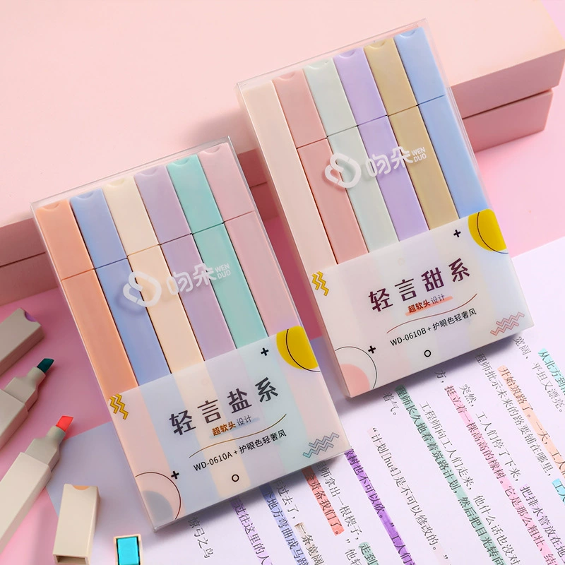 Soft-Head Highlighter (Morandi) oblique tip, pastel marker set, student note & drawing