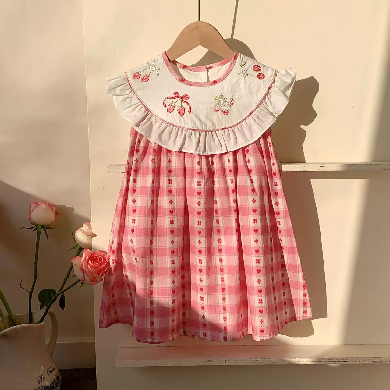 Plaid Summer Embroidered Girls New Dress Baby Fashionable Children's Sleeveless Children's Skirt Sweet Princess