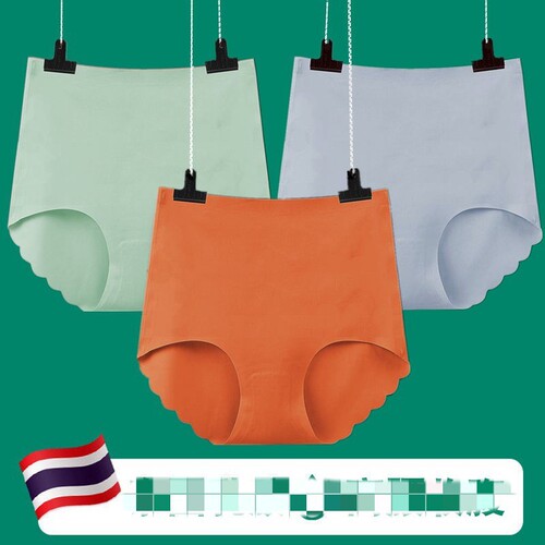 Latex panties for women, high-waisted modal breathable bottom panties, ice silk no-belly mark women's briefs