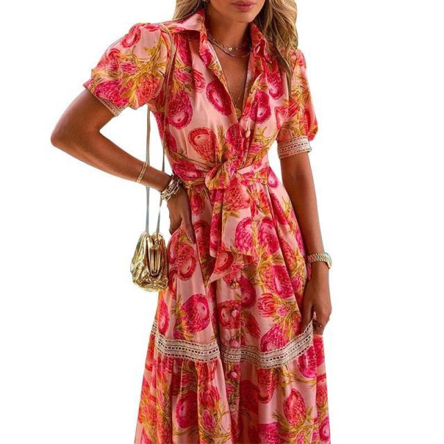 new short-sleeved bohemian printed dress NSYF49203