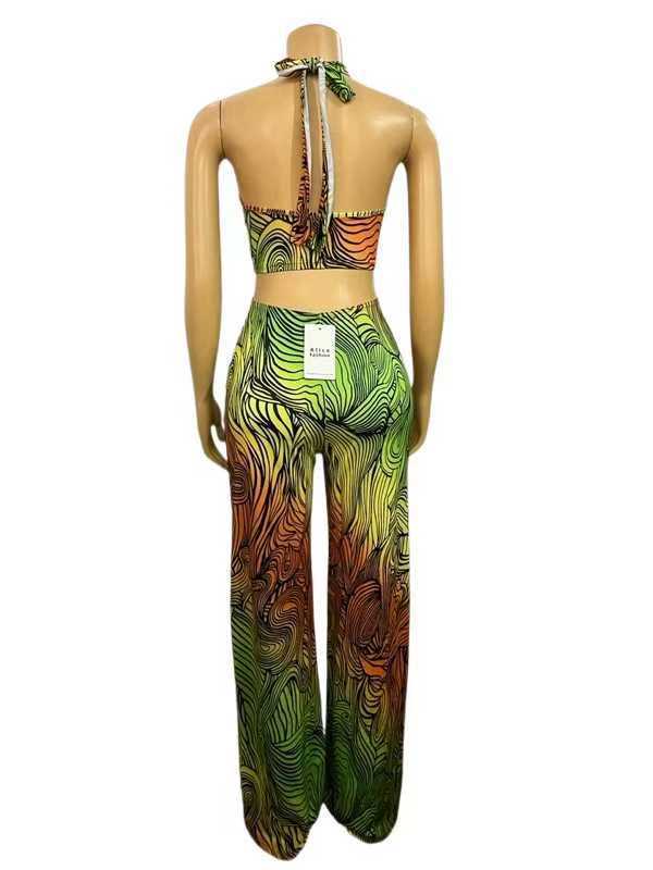 Comercio exterior transfronterizo europeo y americano, nuevo mono de moda para mujer, estampado, con lazo en el cuello, pantalones largos para mujer, éxito de ventas en AliExpress.
