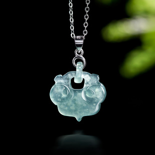 genuine goods Natural A Goods Jade Blue Water Ruyi Lock Pendant S925 Silver Inlaid Ice Jade Pendant Flower for Women