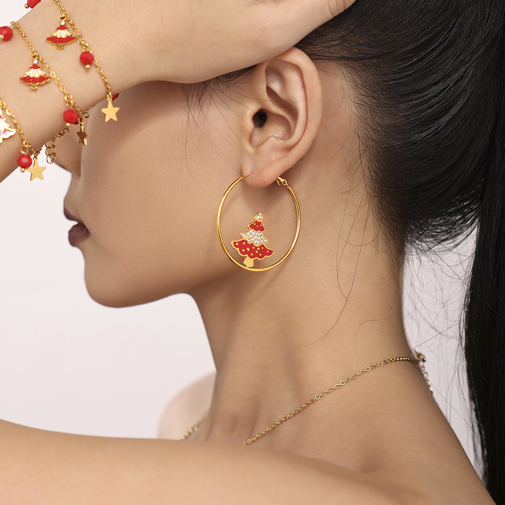 Colgante de Navidad elemento esmaltado colgante pulsera de acero inoxidable horno PVD galvanizado 18K conjunto de oro