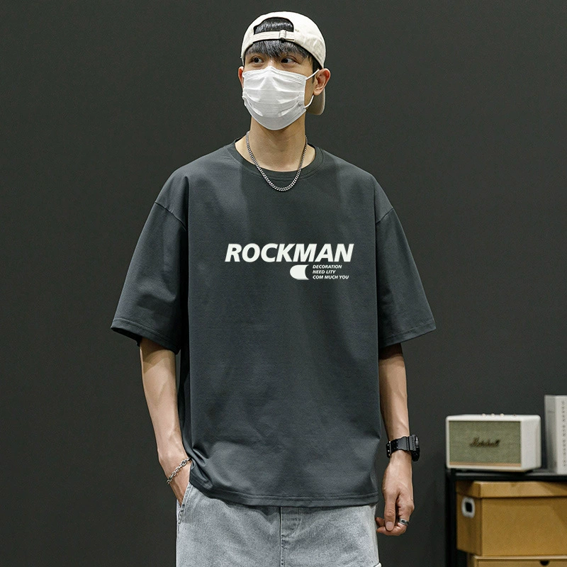 Мужская футболка с короткими рукавами, летняя модная популярная базовая рубашка в американском стиле с буквенным принтом, ретро, ​​с круглым вырезом, пара, с заниженными плечами, половинной длины