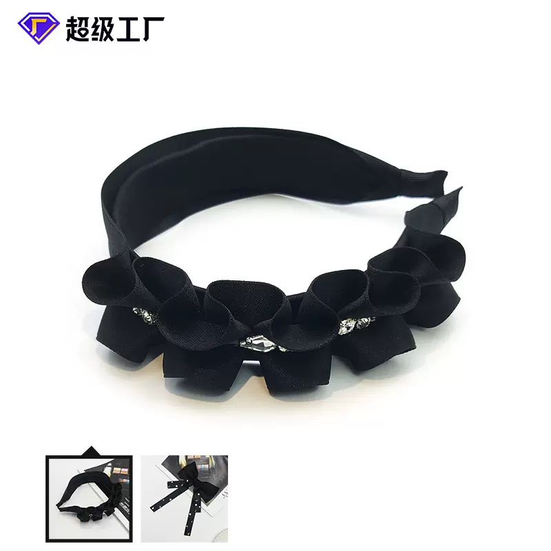 韩版缎面褶皱发箍女高级感蝴蝶弹簧发夹 宽边水钻高颅顶洗脸头箍