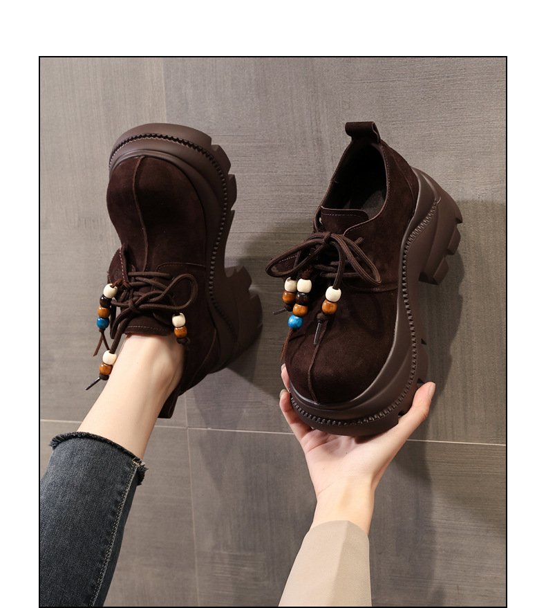 Giày lười nữ đế xuồng cao platform phong cách JK preppy thanh lịch, đế dày — nâu chi tiết 14