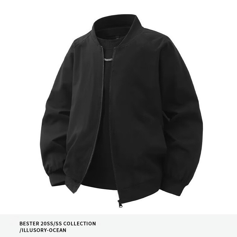 Manufacturer Wholesale Men's Clothing Spring and Autumn Men's Casual High Street Hong Kong Style Versatile Solid Color Trendy Loose Zipper Jacket