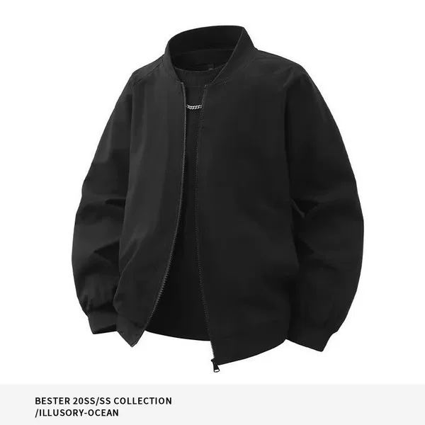 Manufacturer Wholesale Men's Clothing Spring and Autumn Men's Casual High Street Hong Kong Style Versatile Solid Color Trendy Loose Zipper Jacket