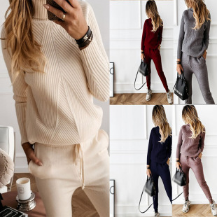 �羳�¿�R�d���QSet Top Long Pants Solid Color Casual Wome