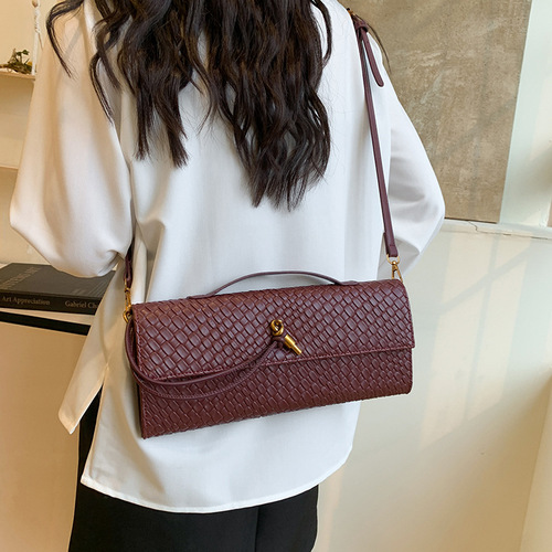 Cross-border foreign trade 2025 new woven evening bag, baguette bag, accordion bag, horizontal hand-held single shoulder cross-body bag
