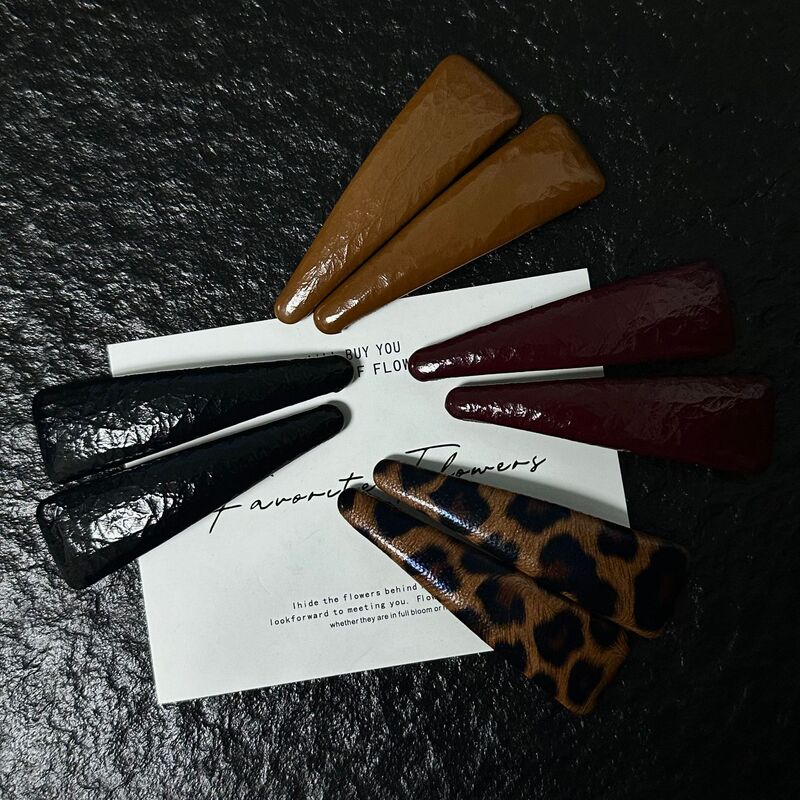 [Real Shot] Korean Leopard Print Series Leather Triangle Bb Clip Vintage Ins Style Hairpin High-End Side Clip