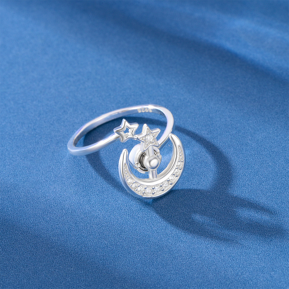 2g Weight Zircon Inlay Material Anxiety Ring, Open Rings Classification Adjustable Ring Size 1 Piece Quantity Daily Occasion 925 Sterling Silver Material Sun, Moon Pattern All Seasons Season Women's Gender Plating, Inlay Design Sweet, Shiny Style 925 Sterling Silver Zircon Sun Moon Open Rings Anxiety Ring 925 Sterling Silver Rings 29