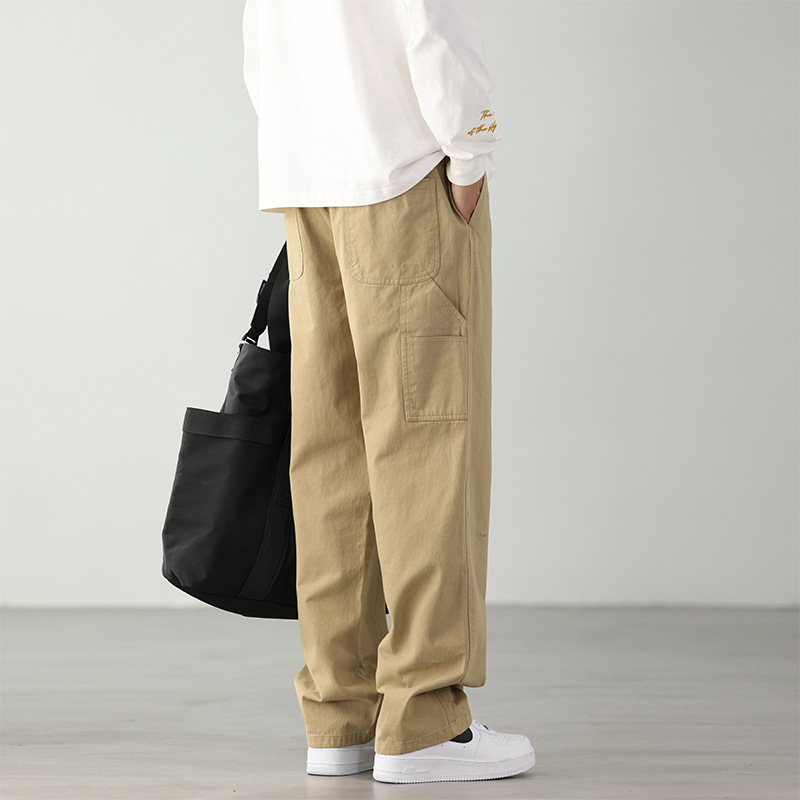 Carefully Selected Autumn Couple's Casual Pants for Men, Pure Cotton, Large Size, Loose, Japanese Style Style, Neutral Straight Men's Cargo Pants